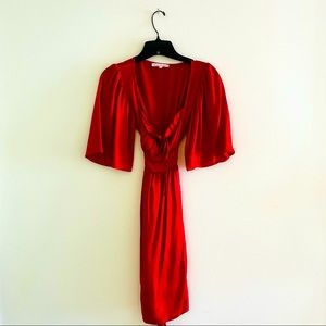 100% Silk Betsy Johnson Red Dress: ties in the back.  Small,excellent condition